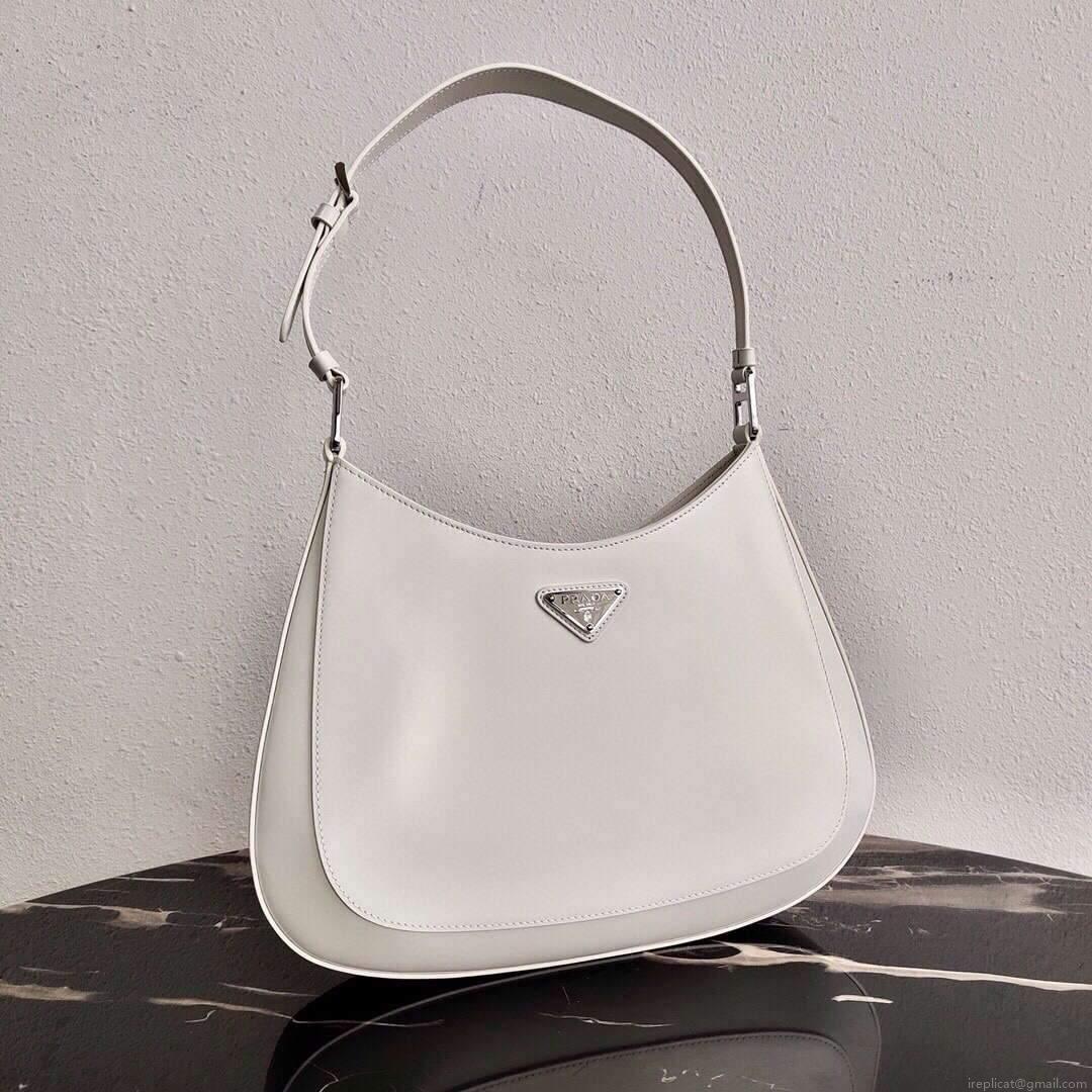 Prada 1BC156 Prada Cleo Brushed Leather Shoulder Bag White