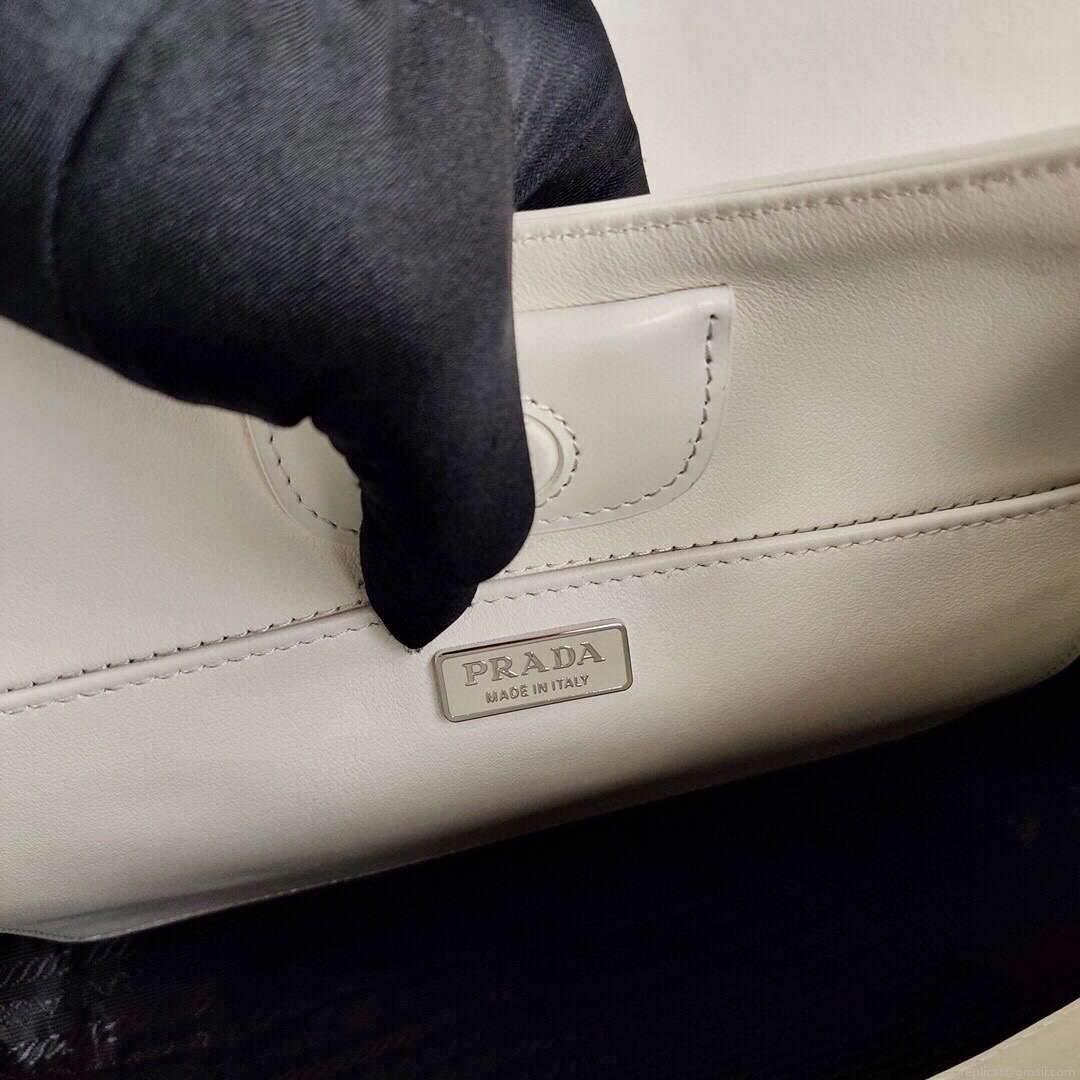 Prada 1BC156 Prada Cleo Brushed Leather Shoulder Bag White
