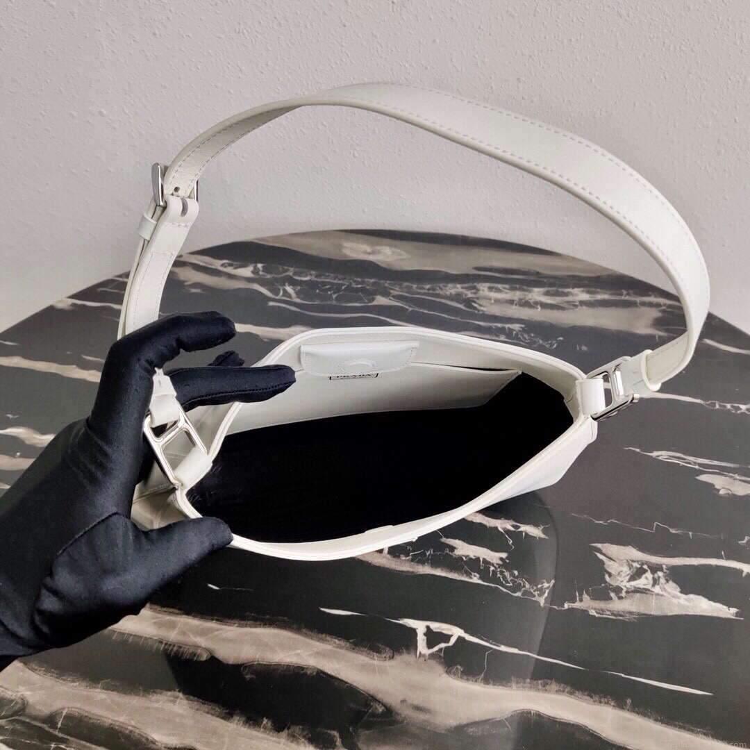 Prada 1BC156 Prada Cleo Brushed Leather Shoulder Bag White