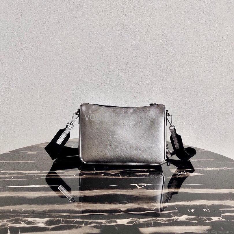Prada 2VH113 Saffiano Leather Shoulder Bag in Sliver Grey