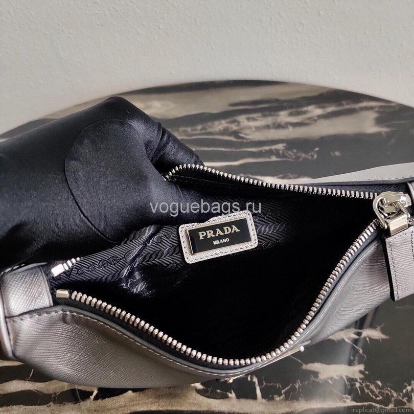 Prada 2VH113 Saffiano Leather Shoulder Bag in Sliver Grey