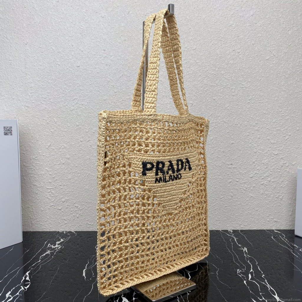 Prada 1BG393 Raffia tote bag Apricot