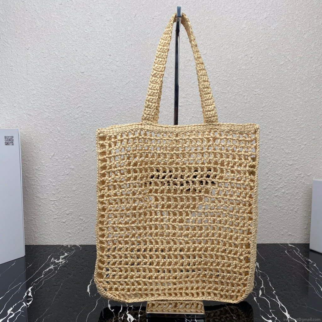 Prada 1BG393 Raffia tote bag Apricot