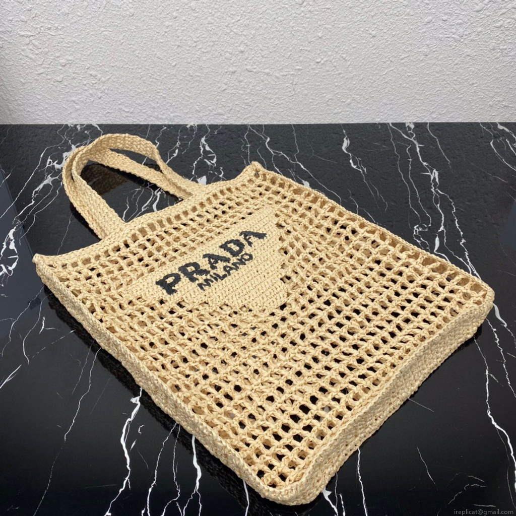 Prada 1BG393 Raffia tote bag Apricot