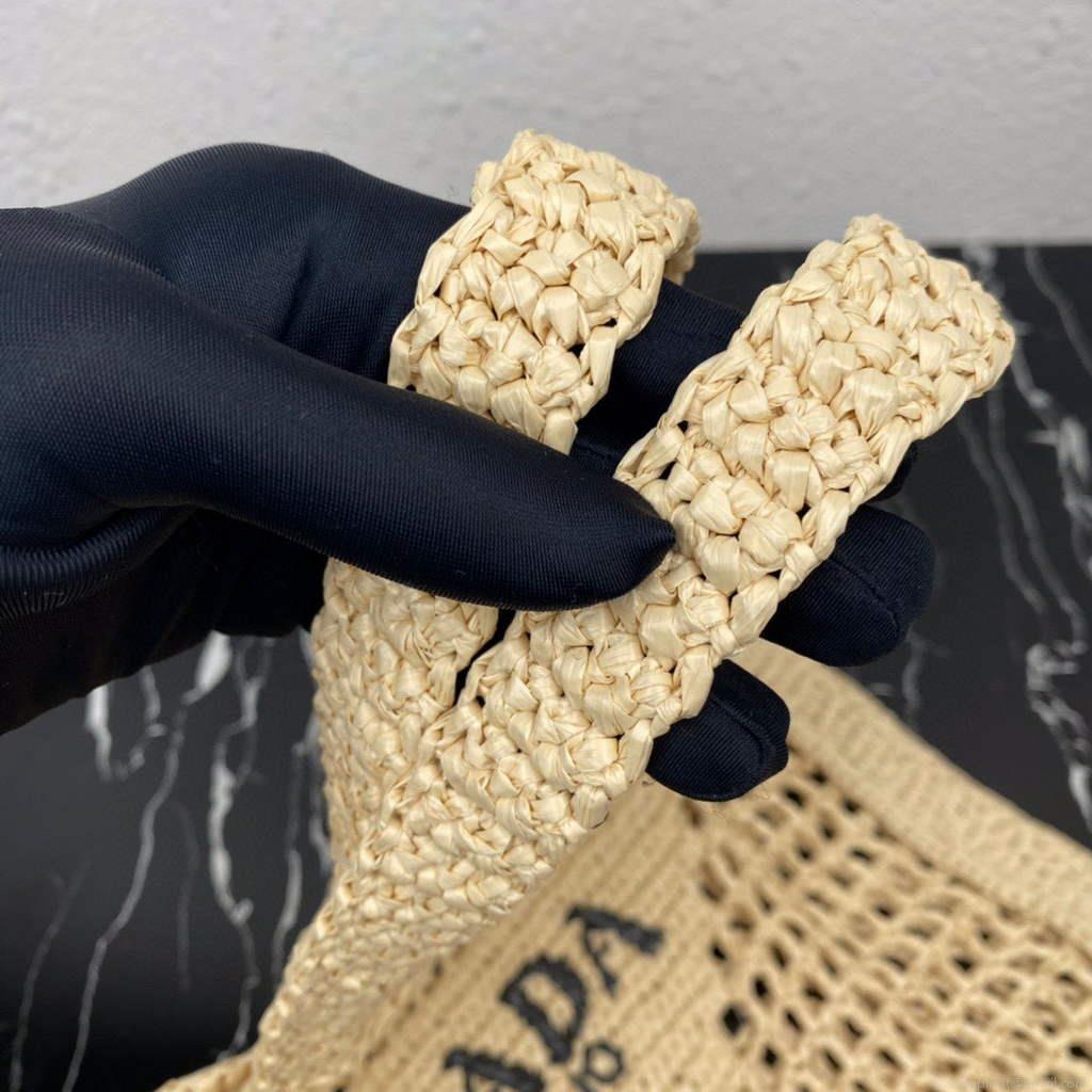 Prada 1BG393 Raffia tote bag Apricot