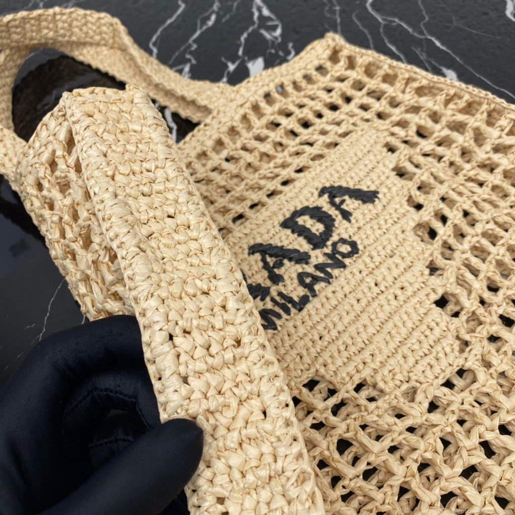 Prada 1BG393 Raffia tote bag Apricot