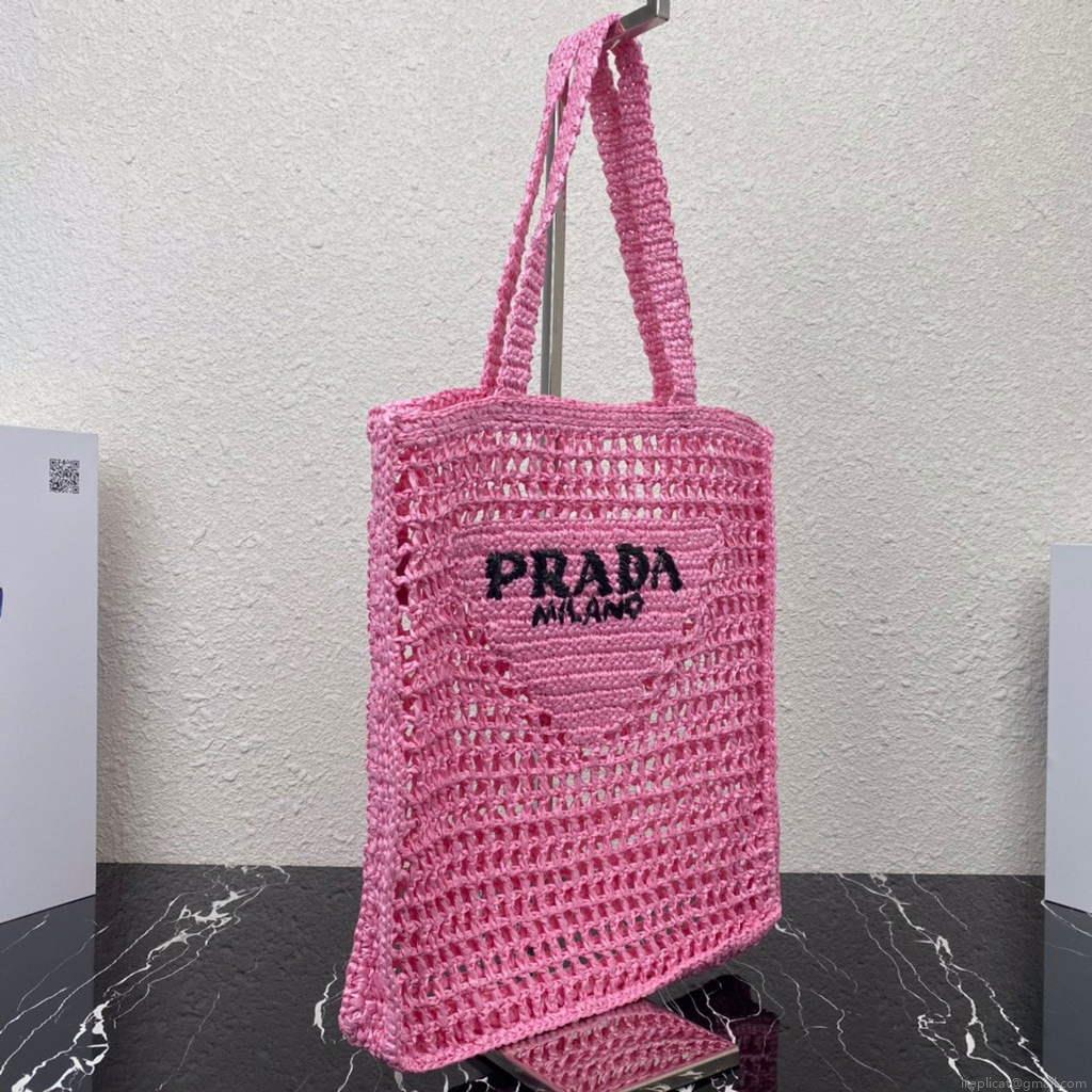 Prada 1BG393 Raffia tote bag Rose red