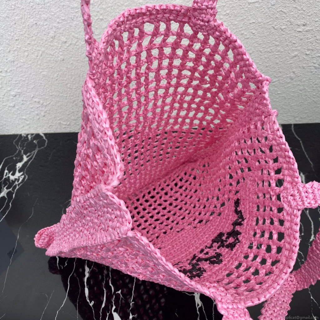 Prada 1BG393 Raffia tote bag Rose red