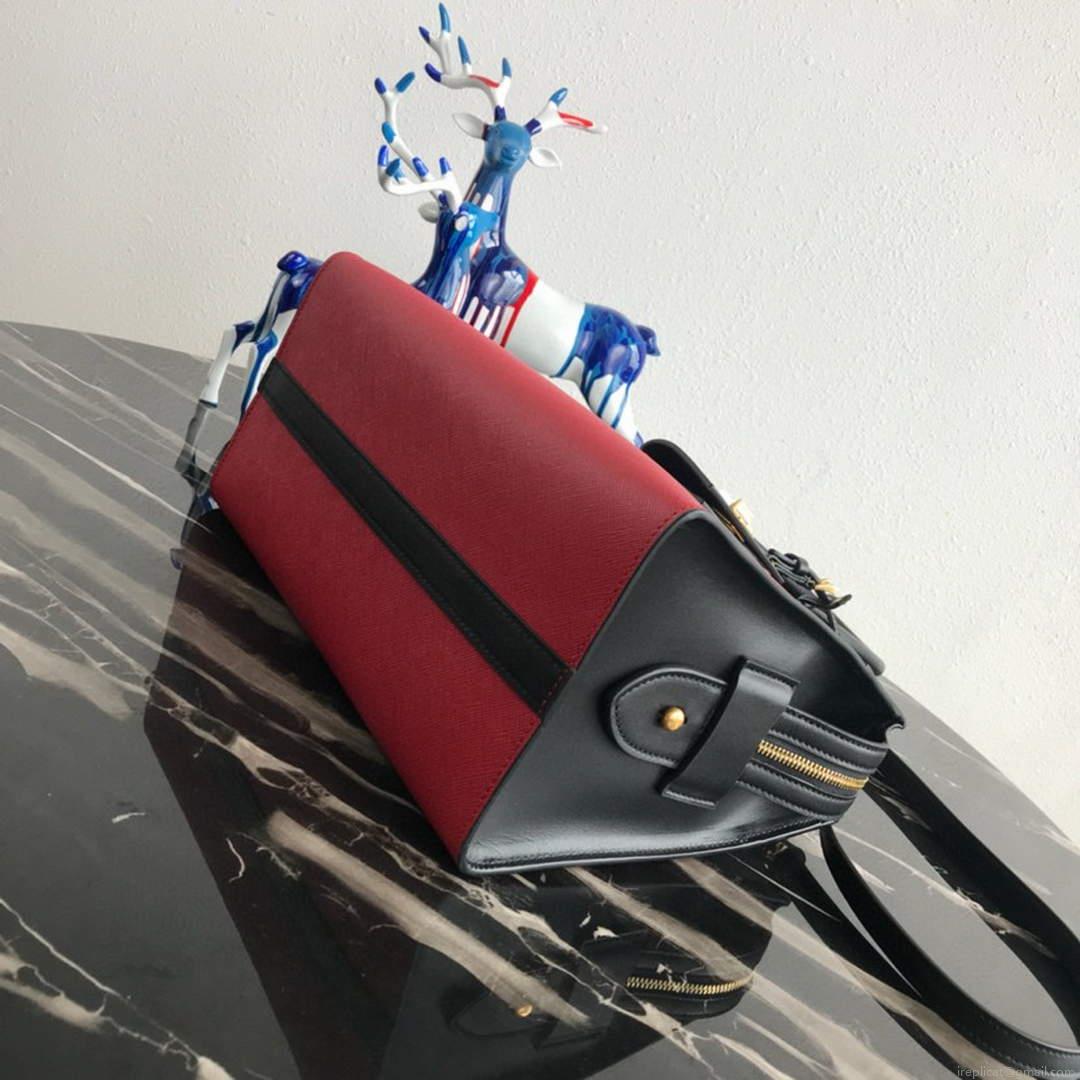 Prada 1BA046 Medium Esplanade Leather Tote Bag Red and Black