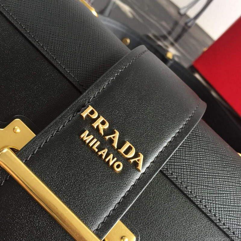 Prada 1BD045 Cahier leather bag Grey with black