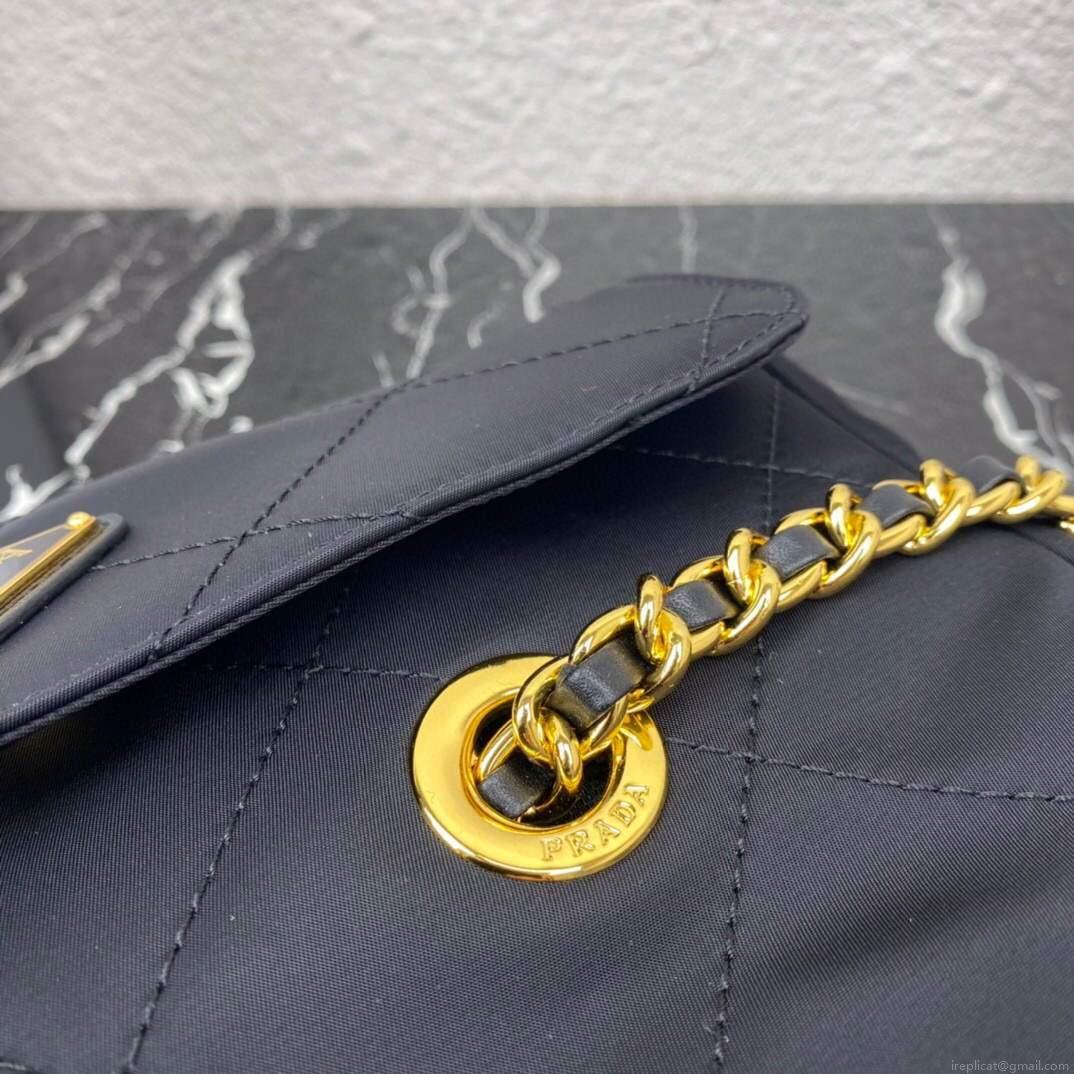 Prada Nylon Vintage Chain Stray Bag 1BD620 Black