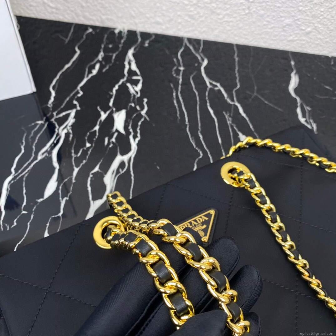 Prada Nylon Vintage Chain Stray Bag 1BD621 Black