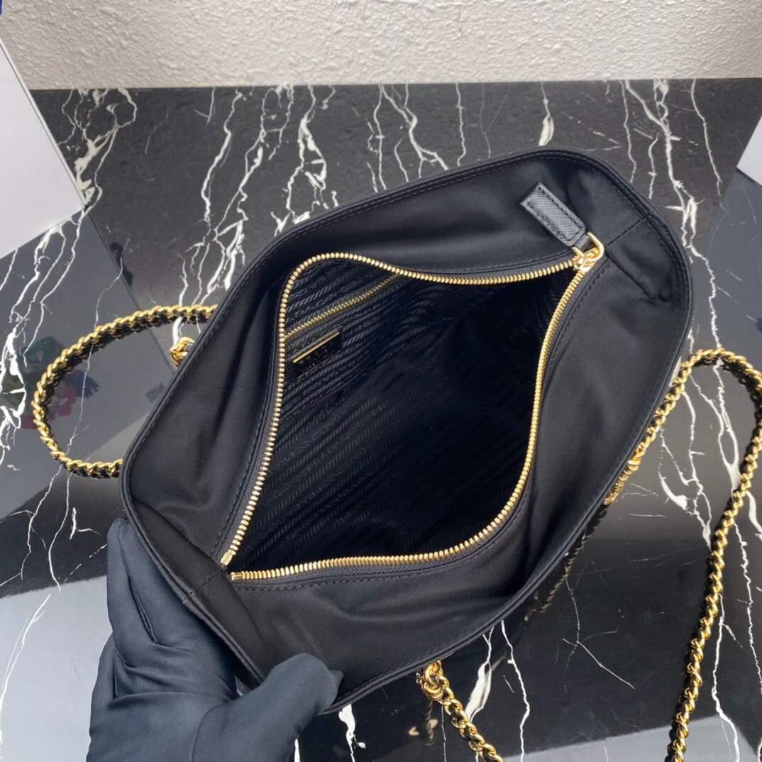 Prada Nylon Vintage Chain Stray Bag 1BD625 Black