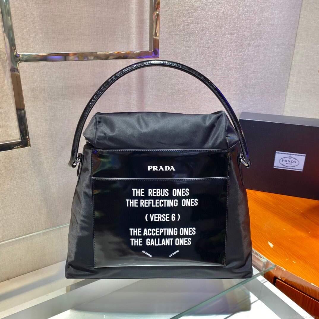 Prada Signaux Nylon and Leather Hobo Bag 1BC160 Black