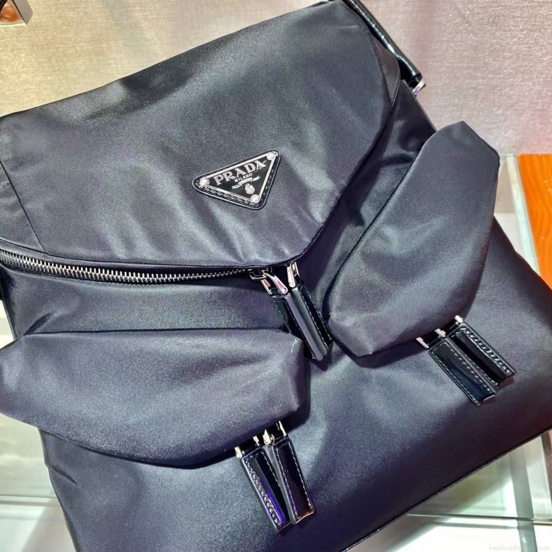 Prada Signaux Nylon and Leather Hobo Bag 1BC160 Black