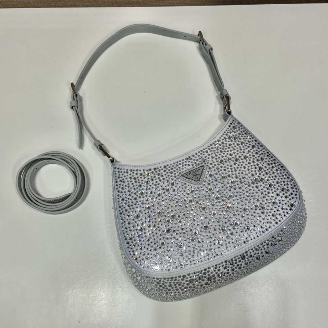 Prada 1BC169 Prada Cleo satin bag with appliqués White