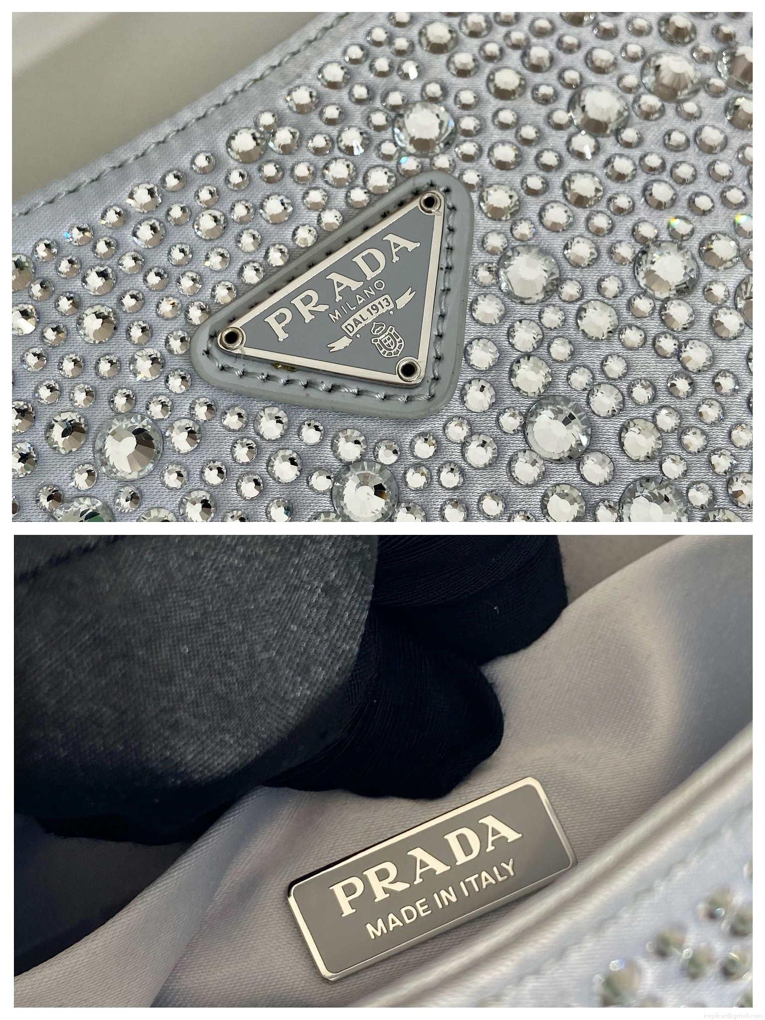 Prada 1BC169 Prada Cleo satin bag with appliqués White