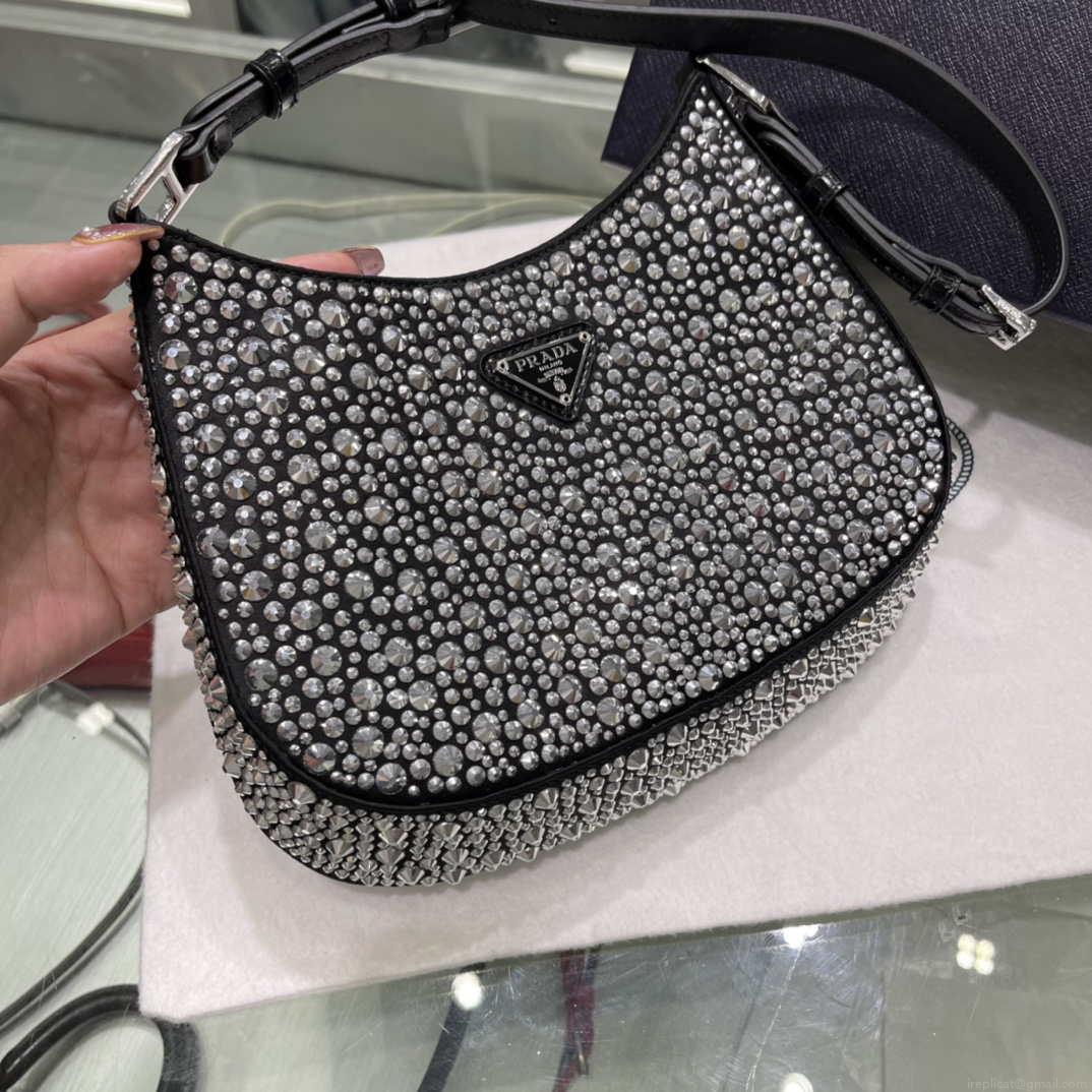 Prada 1BC169 Prada Cleo satin bag with appliqués Black
