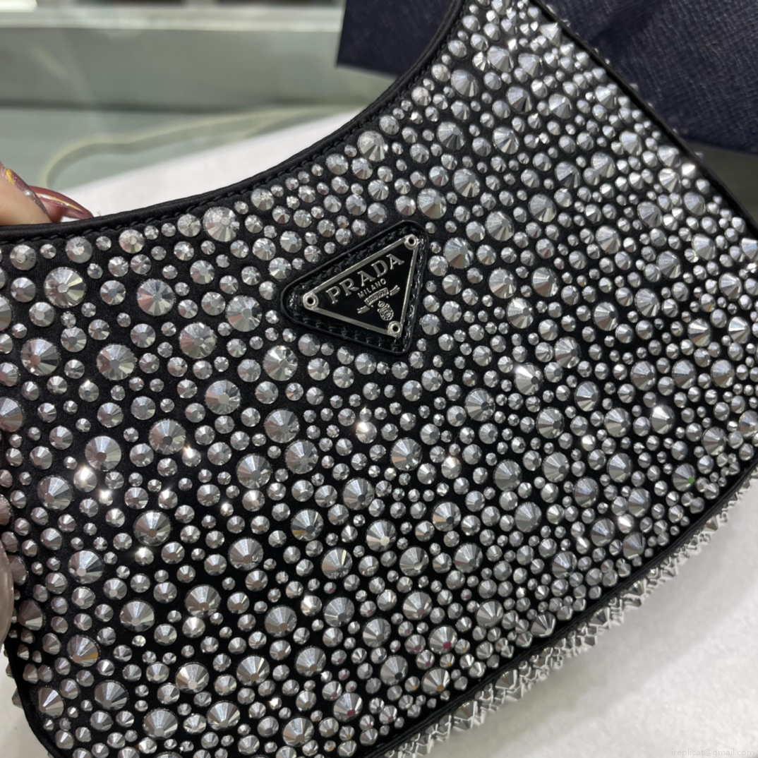 Prada 1BC169 Prada Cleo satin bag with appliqués Black