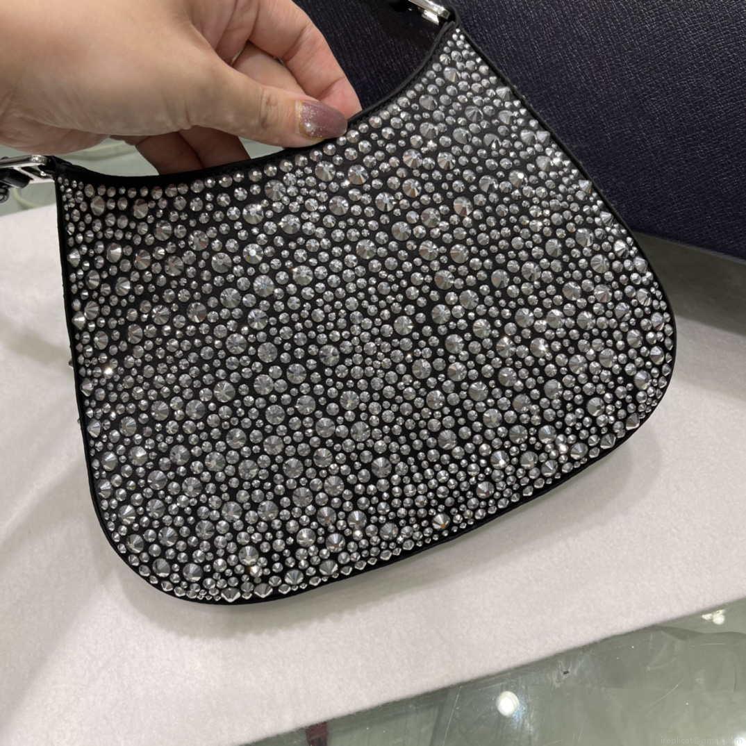 Prada 1BC169 Prada Cleo satin bag with appliqués Black