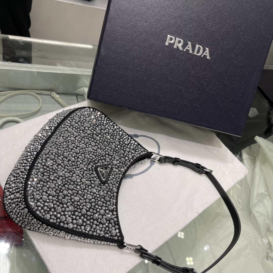 Prada 1BC169 Prada Cleo satin bag with appliqués Black