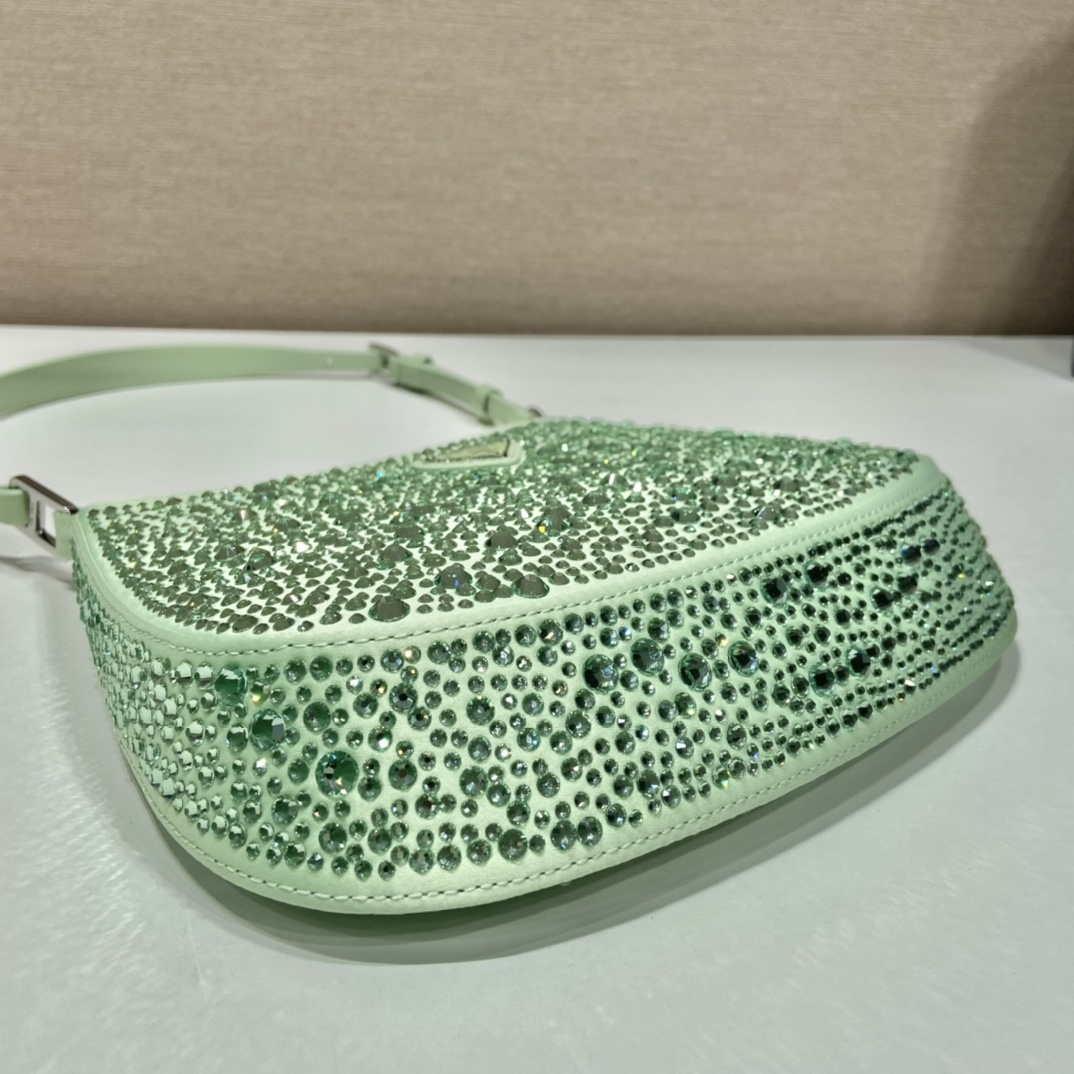 Prada 1BC169 Prada Cleo satin bag with appliqués Green