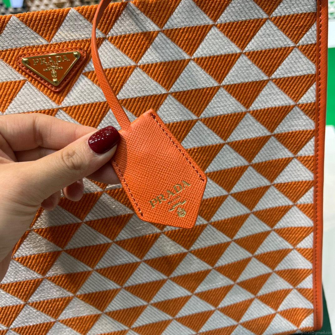 Prada 1BA356 Large Prada Symbole Jacquard Fabric Handbag Orange White