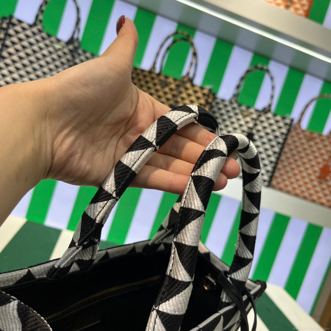 Prada 1BA354 Small Prada Symbole jacquard fabric handbag Black White