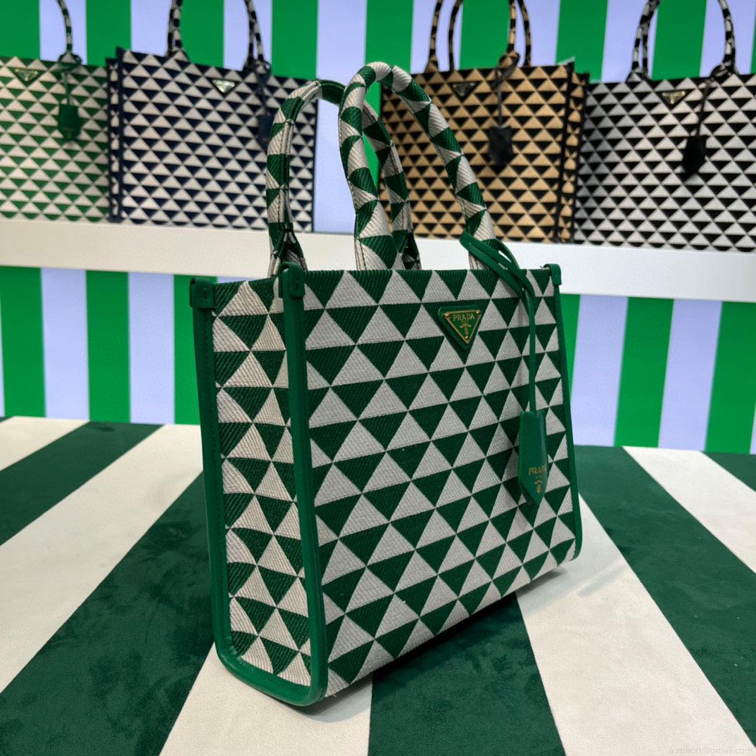 Prada 1BA354 Small Prada Symbole jacquard fabric handbag Green White