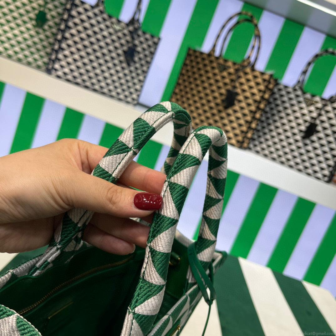Prada 1BA354 Small Prada Symbole jacquard fabric handbag Green White