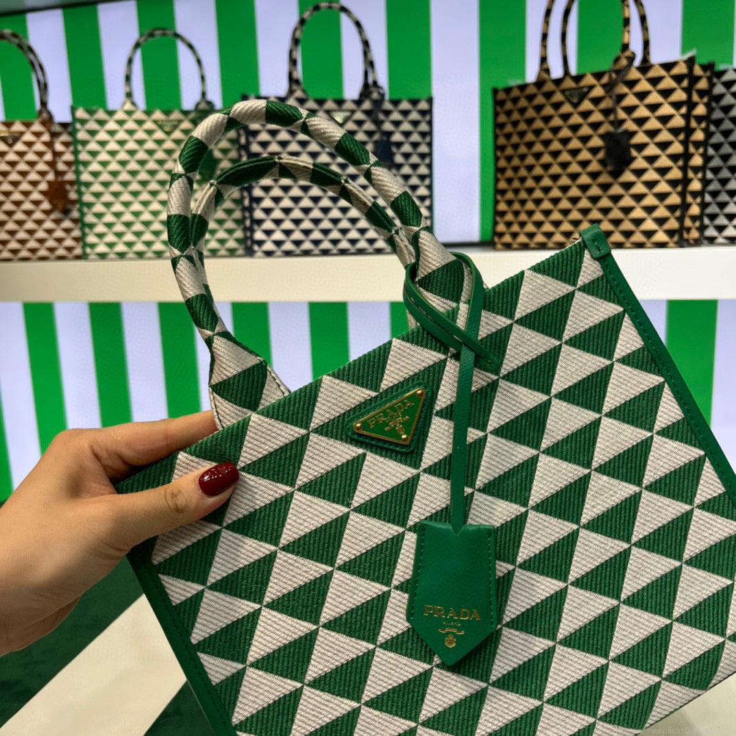 Prada 1BA354 Small Prada Symbole jacquard fabric handbag Green White
