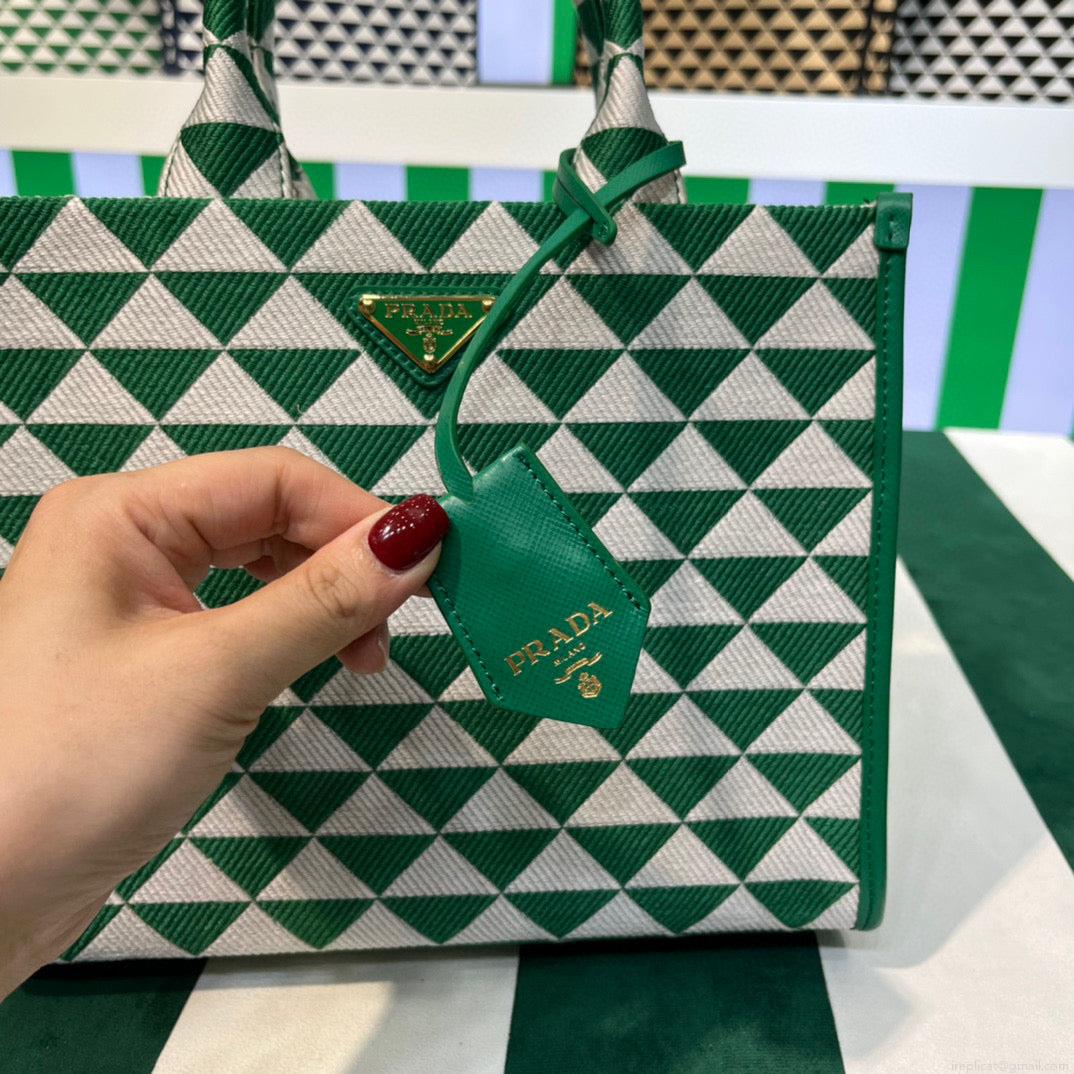 Prada 1BA354 Small Prada Symbole jacquard fabric handbag Green White