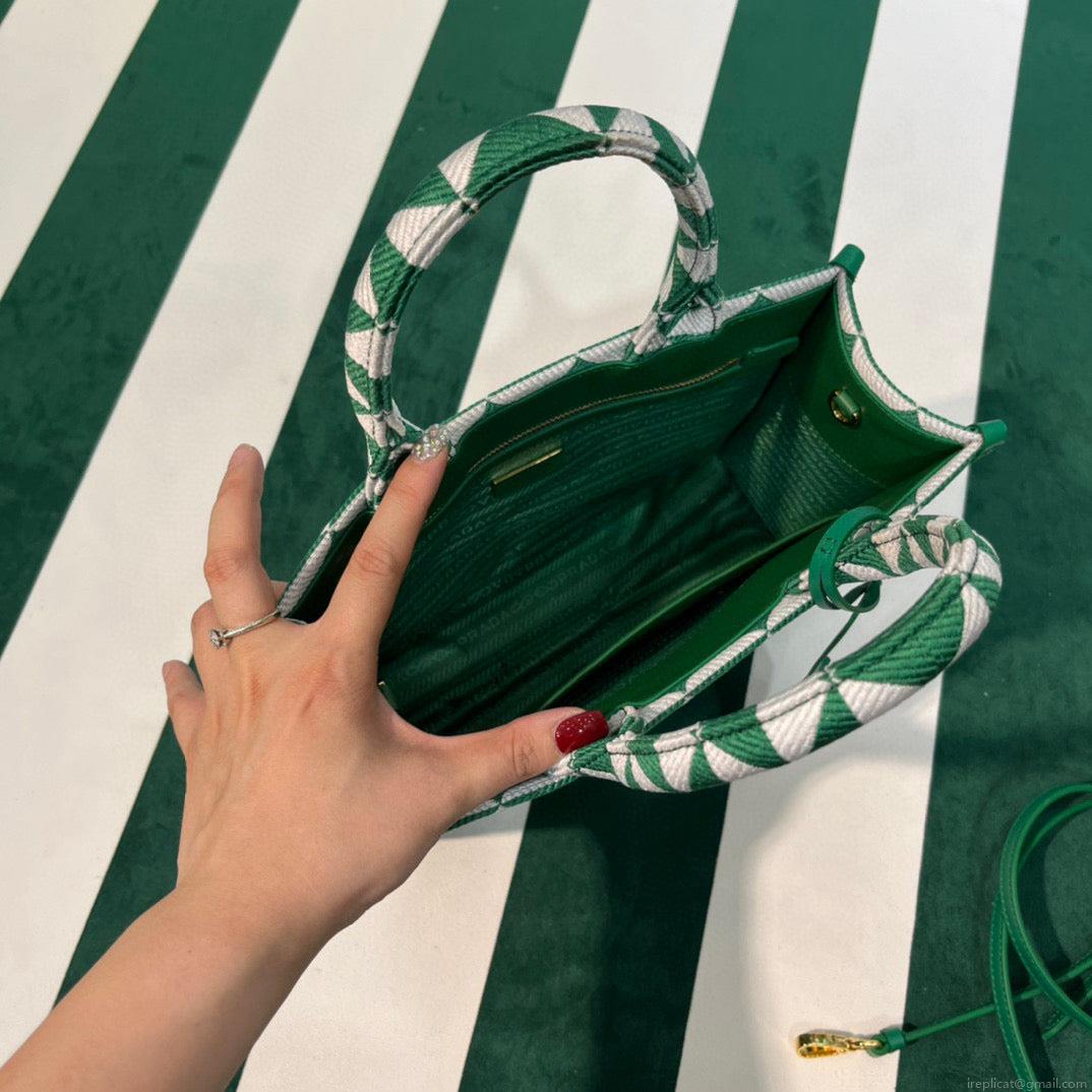 Prada 1BA354 Small Prada Symbole jacquard fabric handbag Green White