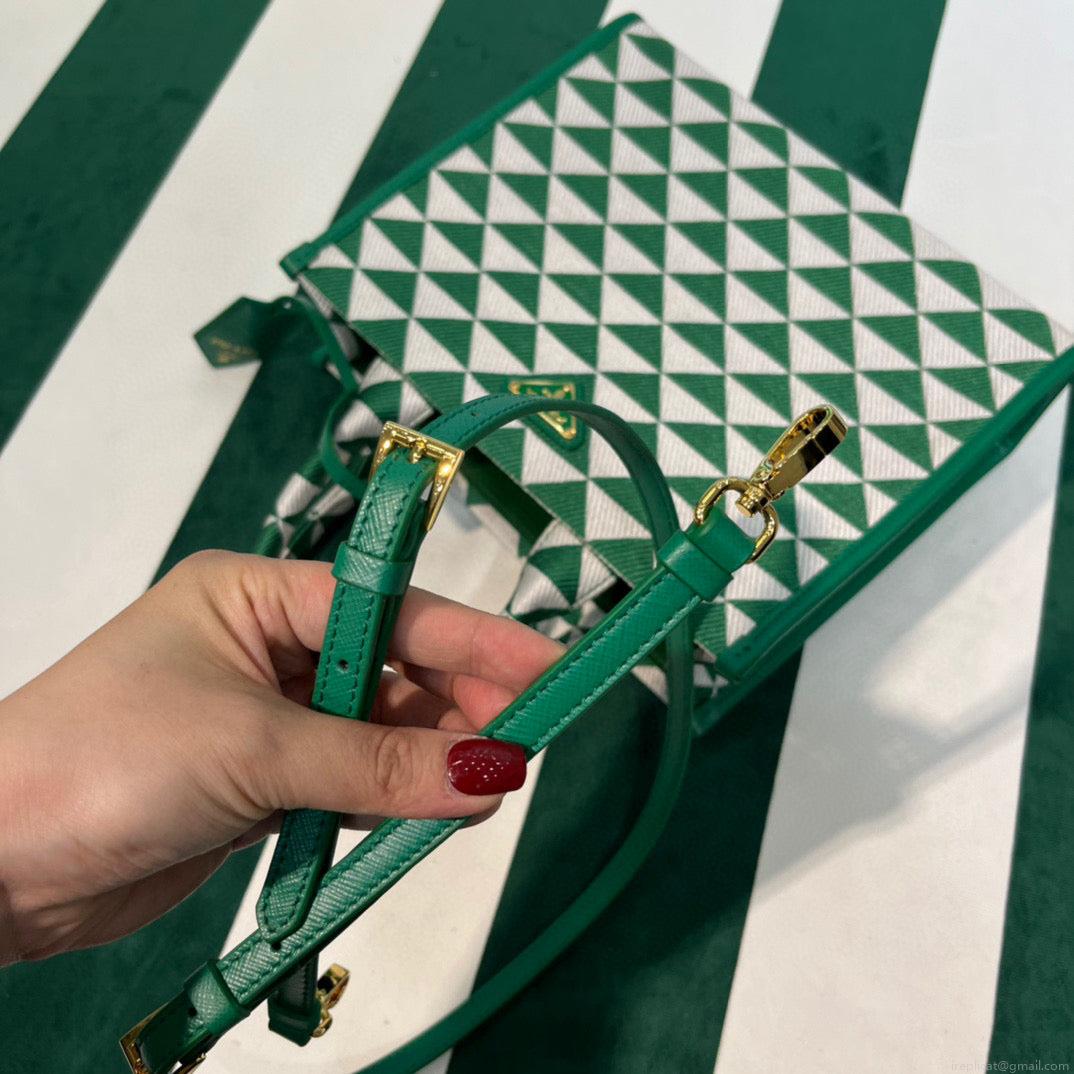Prada 1BA354 Small Prada Symbole jacquard fabric handbag Green White
