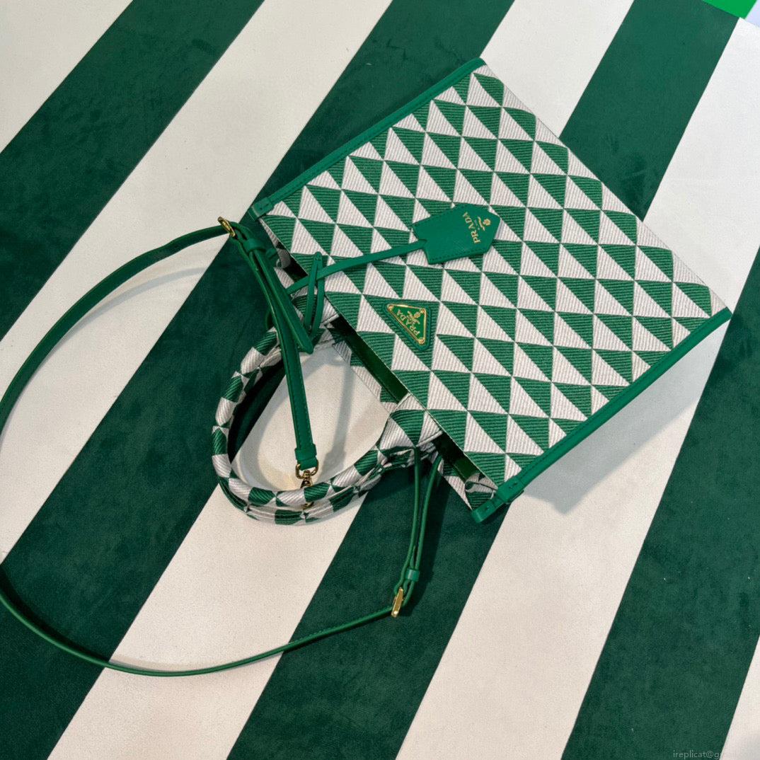 Prada 1BA354 Small Prada Symbole jacquard fabric handbag Green White