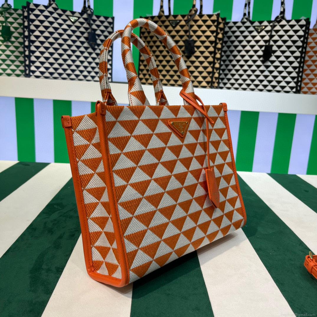 Prada 1BA354 Small Prada Symbole jacquard fabric handbag Orange White