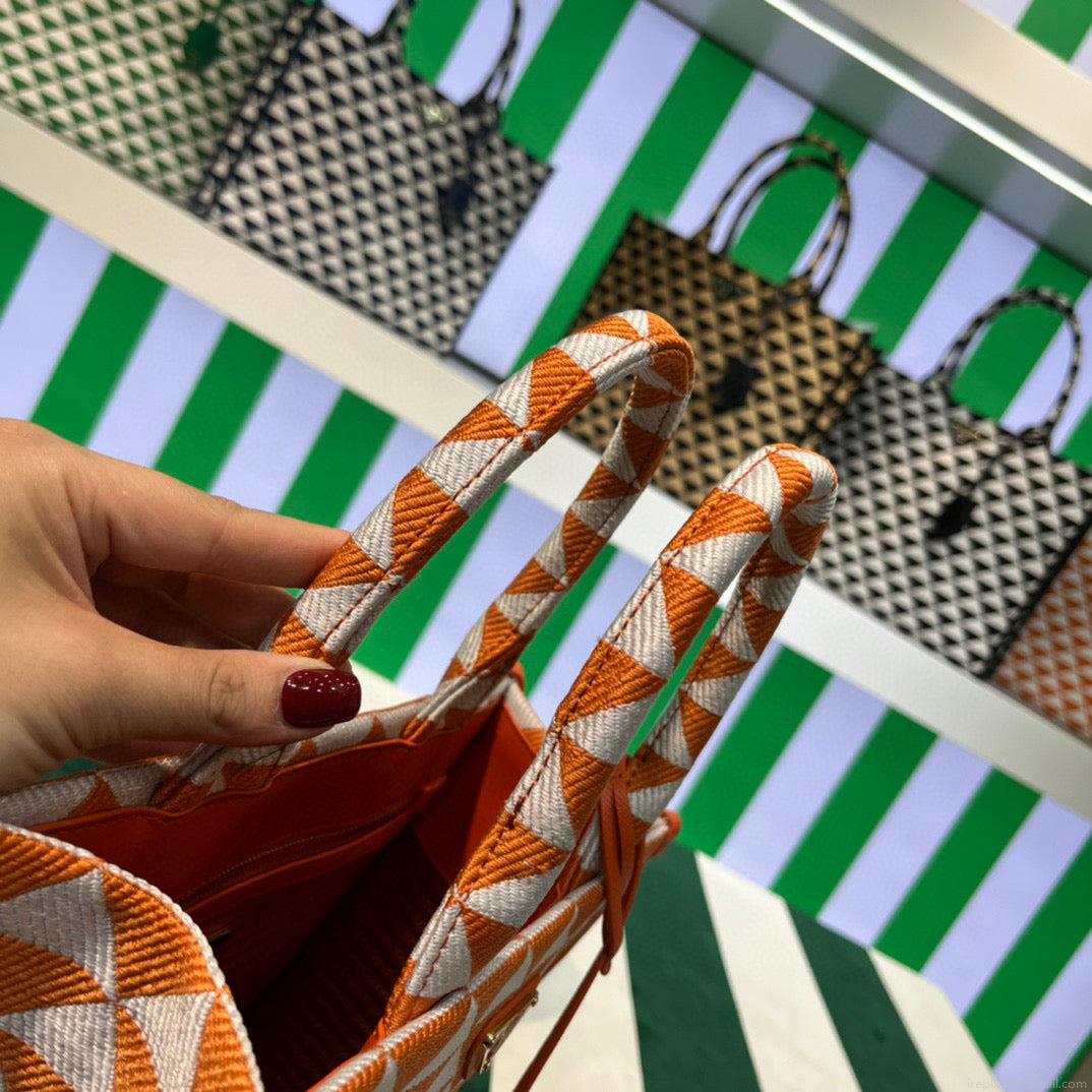 Prada 1BA354 Small Prada Symbole jacquard fabric handbag Orange White