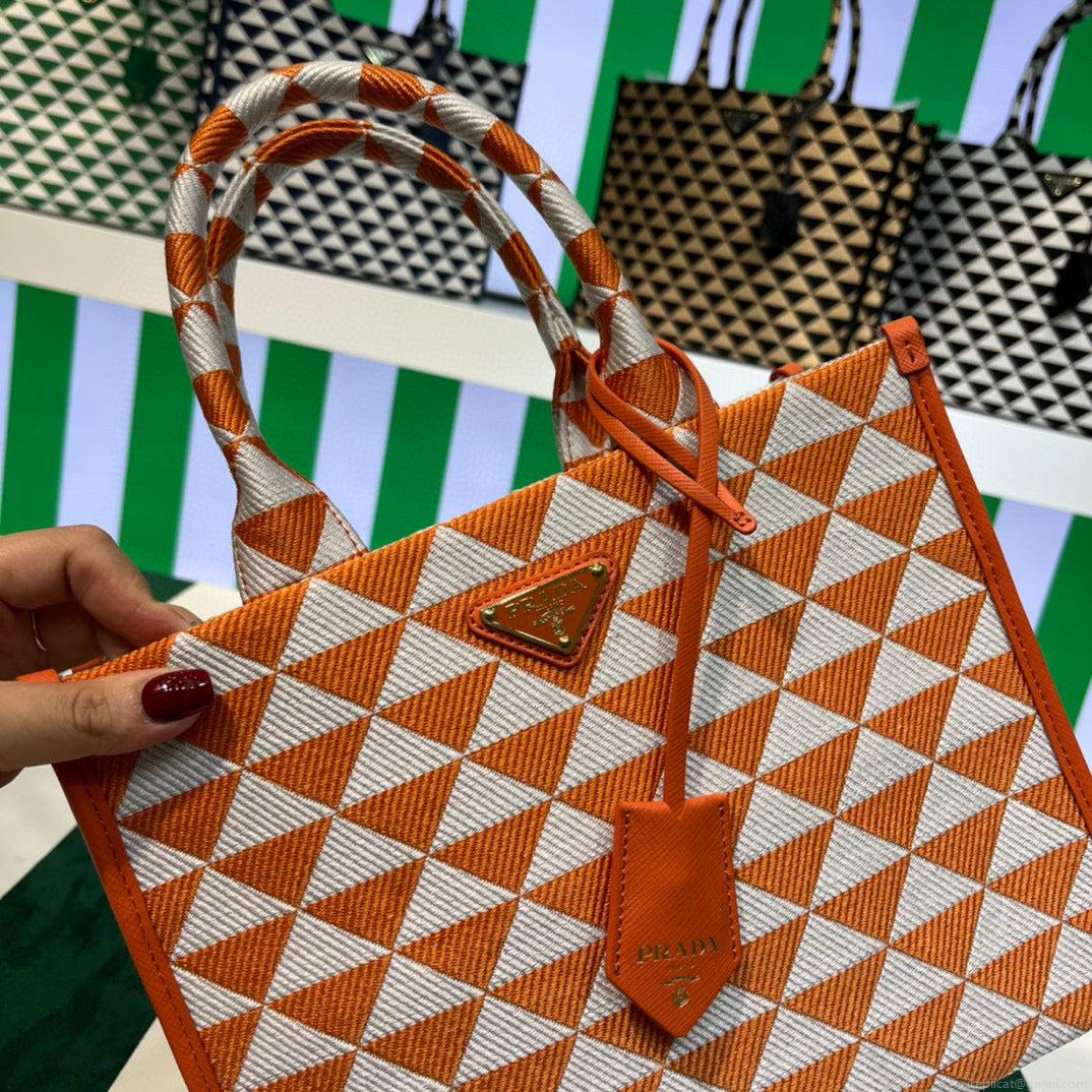 Prada 1BA354 Small Prada Symbole jacquard fabric handbag Orange White