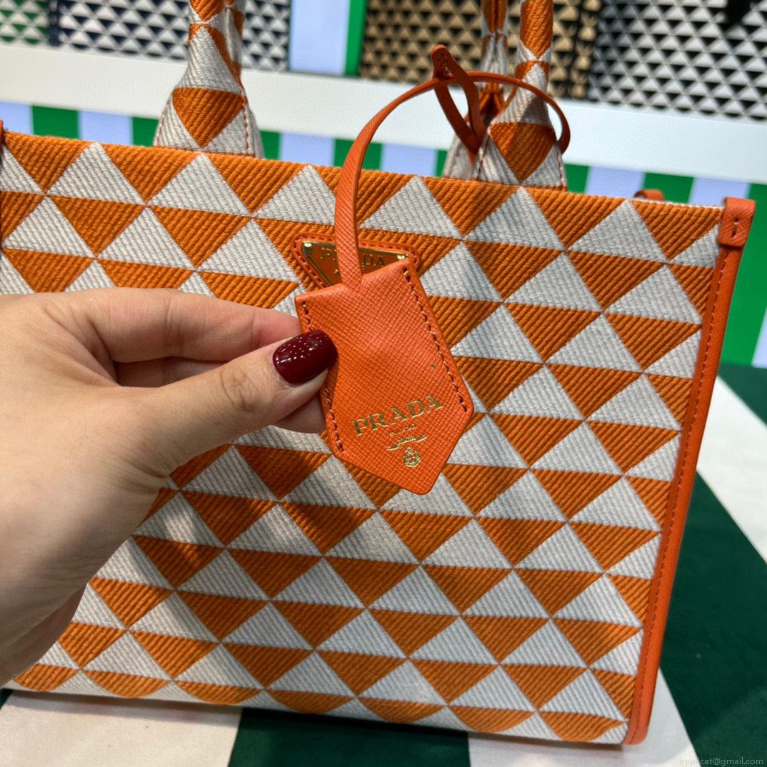 Prada 1BA354 Small Prada Symbole jacquard fabric handbag Orange White