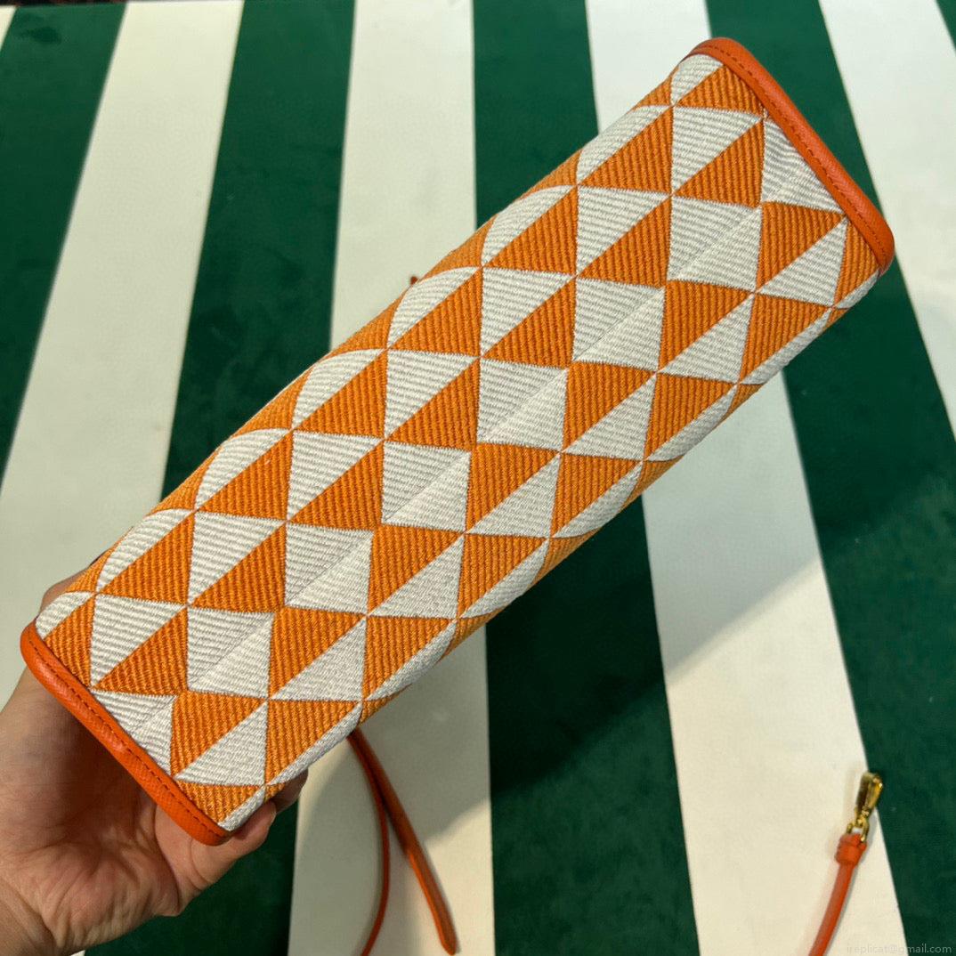 Prada 1BA354 Small Prada Symbole jacquard fabric handbag Orange White