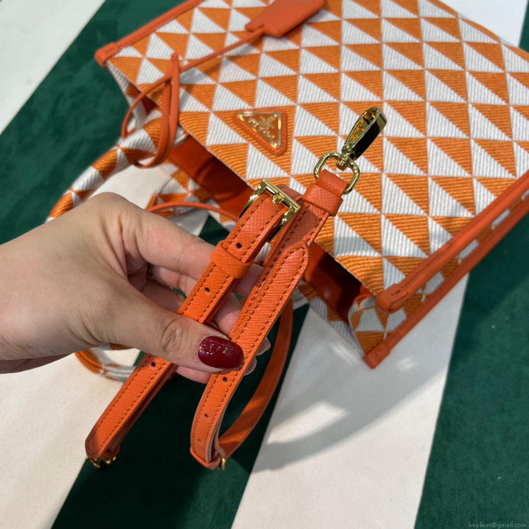 Prada 1BA354 Small Prada Symbole jacquard fabric handbag Orange White