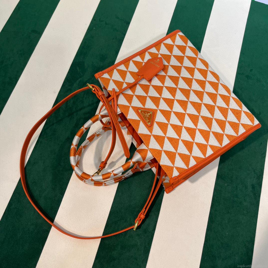 Prada 1BA354 Small Prada Symbole jacquard fabric handbag Orange White