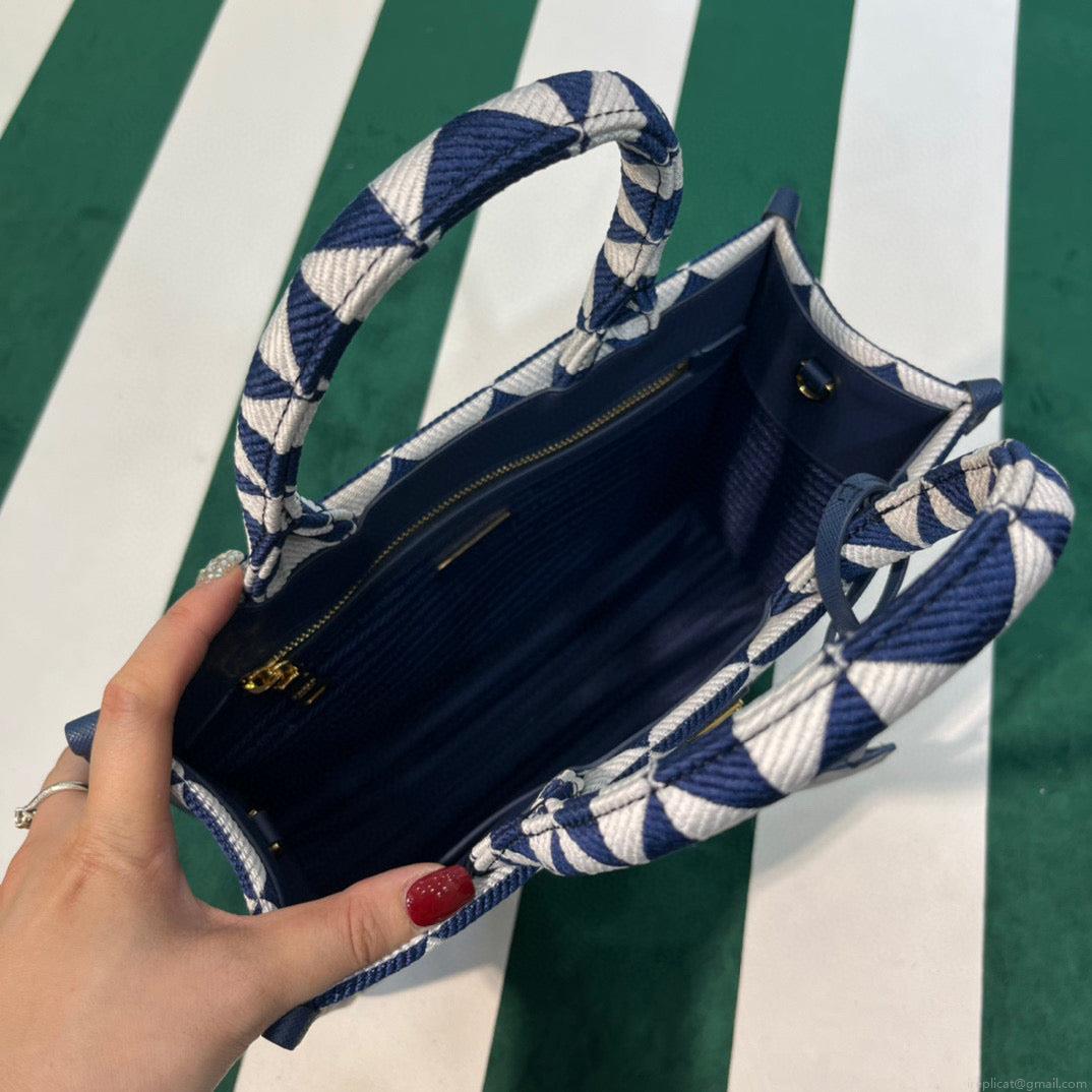 Prada 1BA354 Small Prada Symbole jacquard fabric handbag Blue White