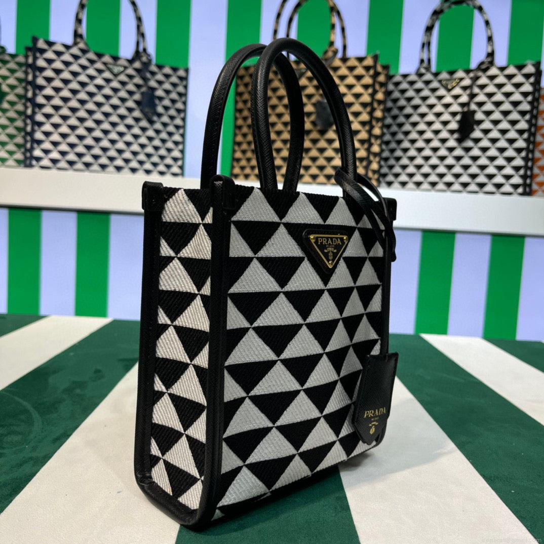 Prada 1BA355 Symbole Jacquard Fabric Micro Bag Black White