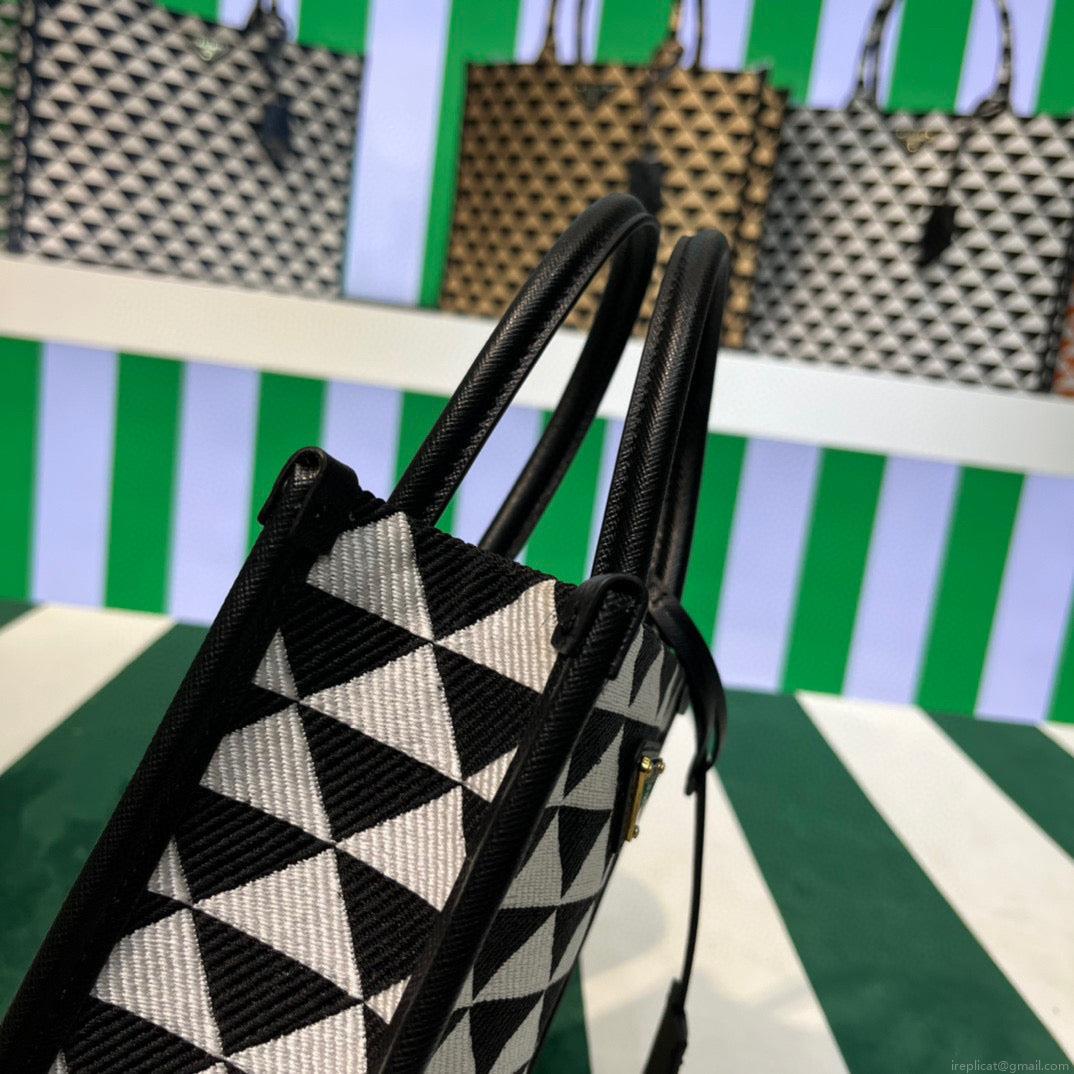 Prada 1BA355 Symbole Jacquard Fabric Micro Bag Black White