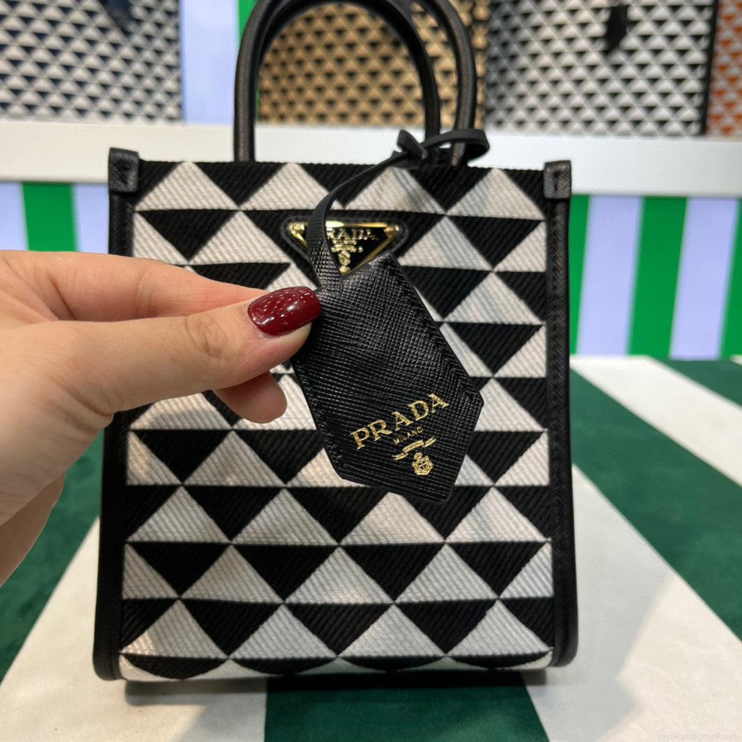 Prada 1BA355 Symbole Jacquard Fabric Micro Bag Black White