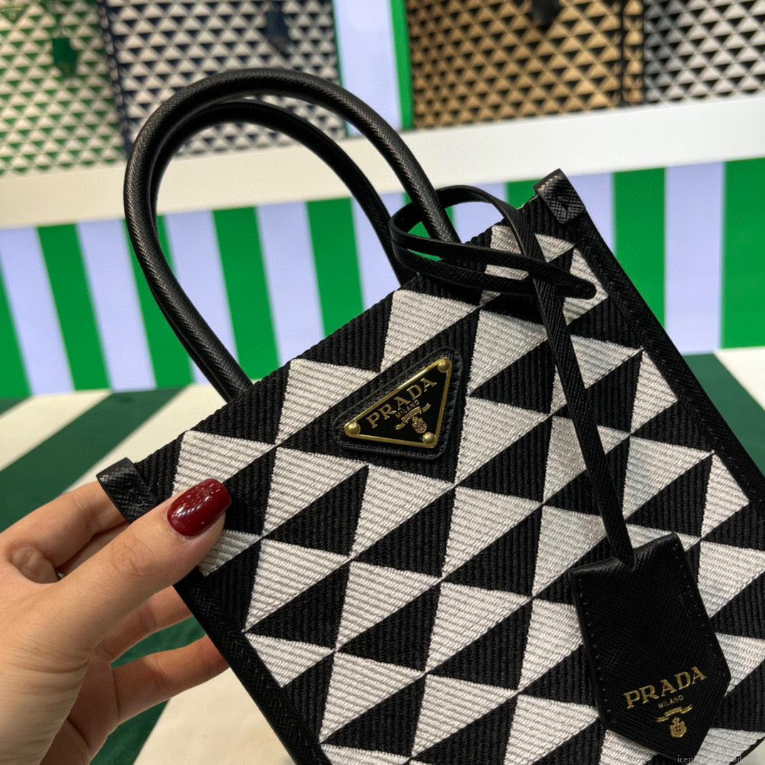 Prada 1BA355 Symbole Jacquard Fabric Micro Bag Black White
