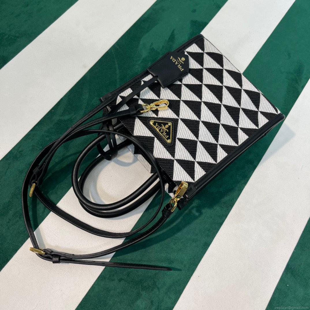 Prada 1BA355 Symbole Jacquard Fabric Micro Bag Black White