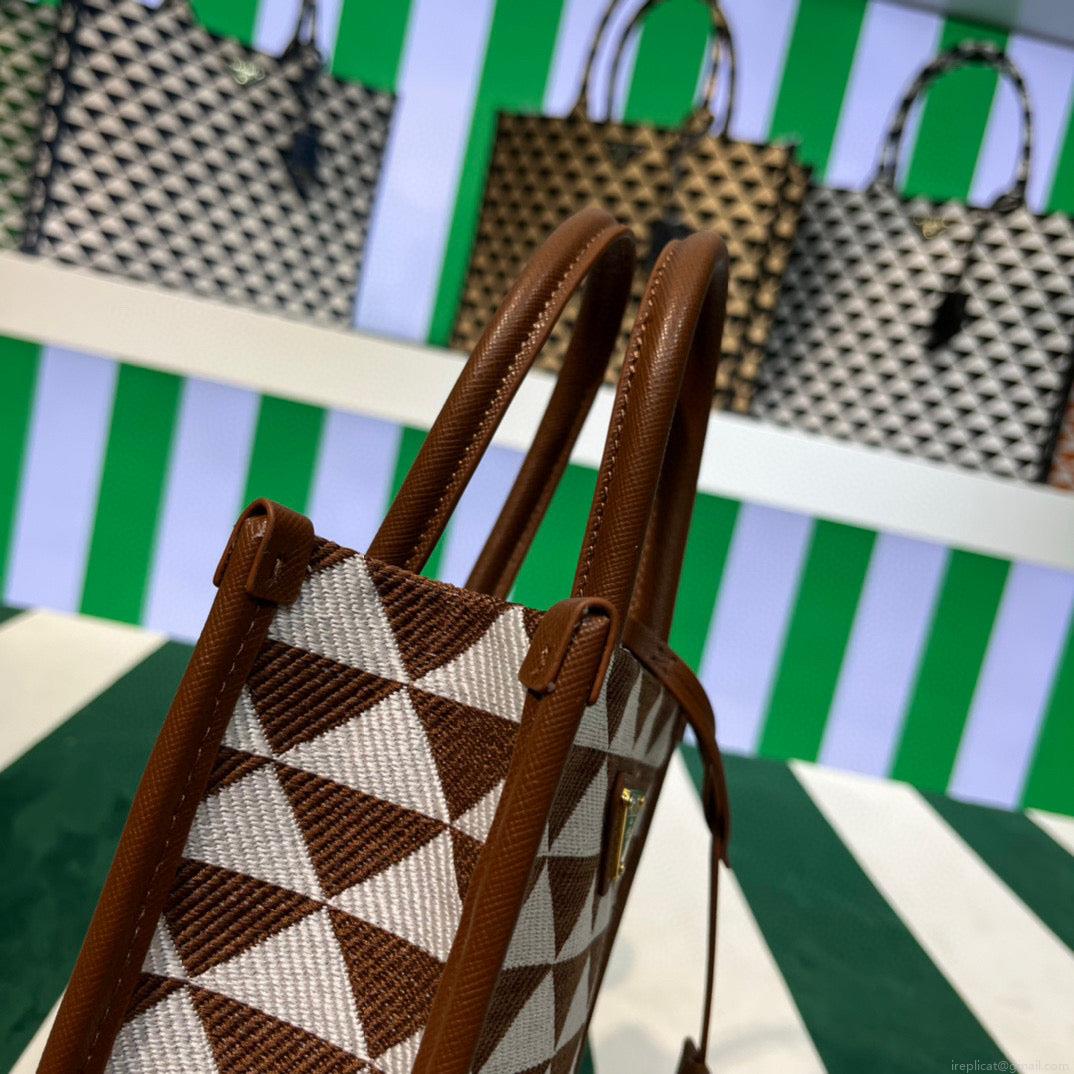 Prada 1BA355 Symbole Jacquard Fabric Micro Bag Tan White