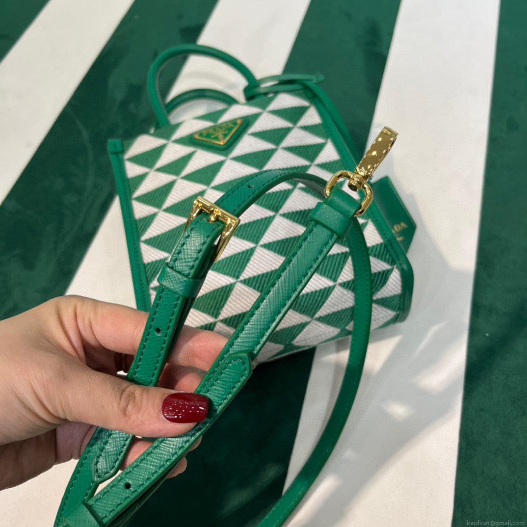 Prada 1BA355 Symbole Jacquard Fabric Micro Bag Green White